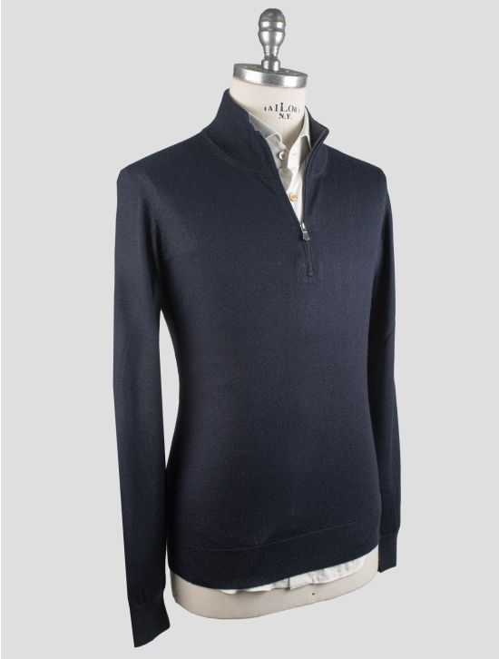 Gran Sasso Gran Sasso Blue Cashmere Silk Sweater Full Zip Blue 001