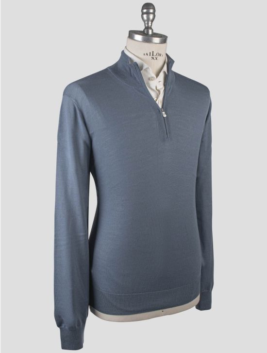 Gran Sasso Gran Sasso Blue Virgin Wool Sweater Half Zip Blue 001