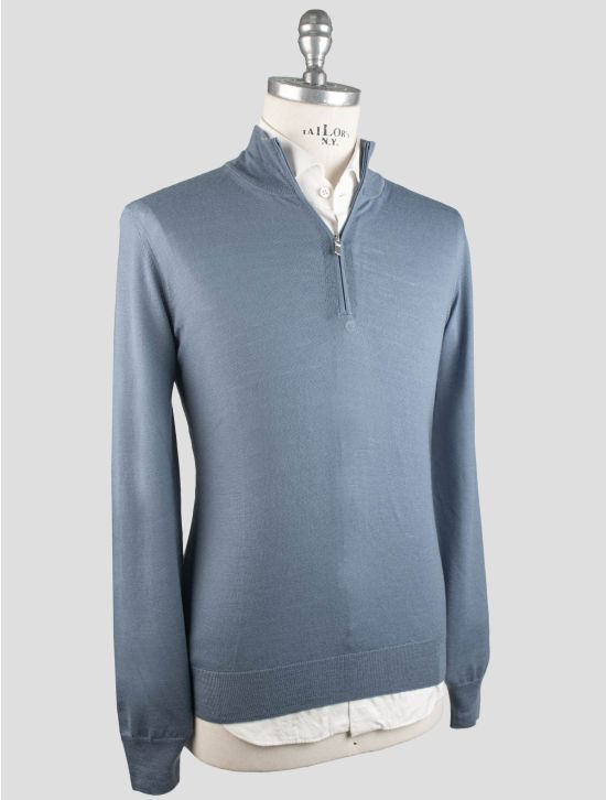 Gran Sasso Gran Sasso Light Blue Virgin Wool Sweater Half Zip Light Blue 001