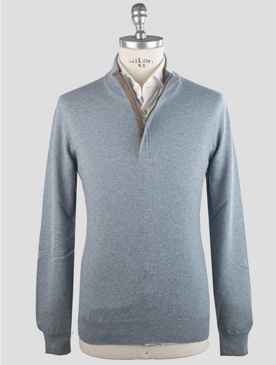 Gran Sasso Gran Sasso Light Blue Virgin Wool Viscose Cashmere Sweater Half Zip Light Blue 000