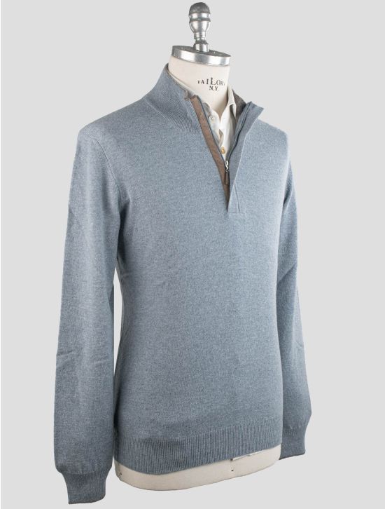 Gran Sasso Gran Sasso Light Blue Virgin Wool Viscose Cashmere Sweater Half Zip Light Blue 001