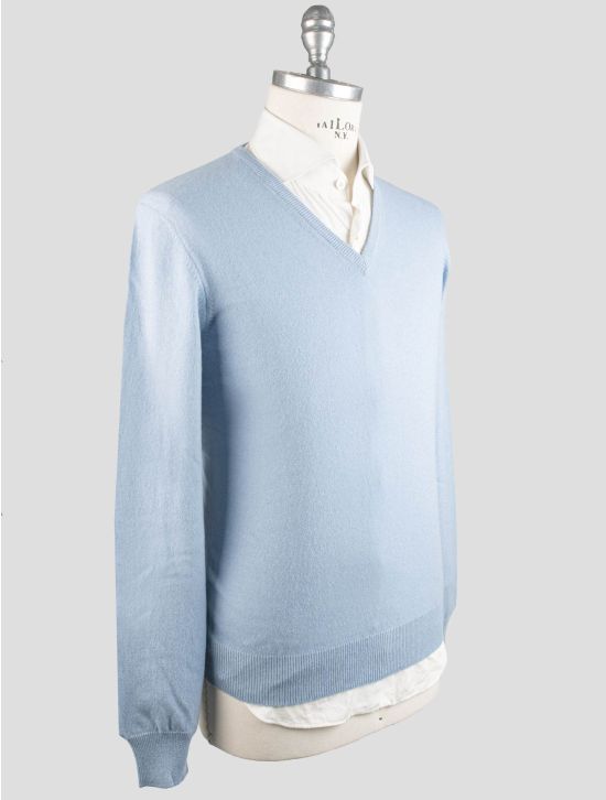 Gran Sasso Gran Sasso Light Blue Cashmere Sweater V-Neck Light Blue 001
