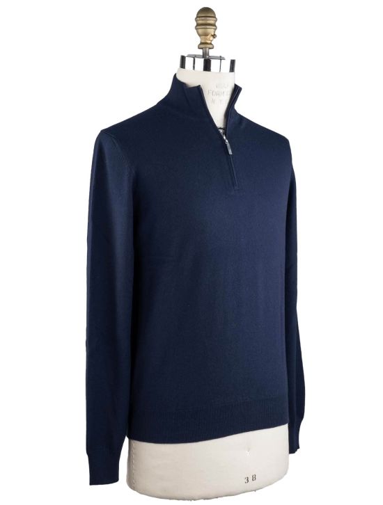 Gran Sasso Gran Sasso Blue Cashmere Sweater Half Zip Blue 001