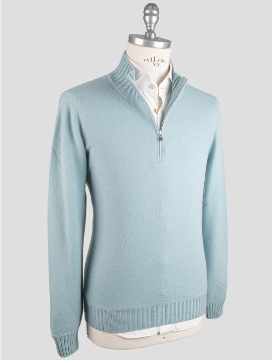 Gran Sasso Gran Sasso Light Bue Cashmere Sweater Half Zip Light Blue 001