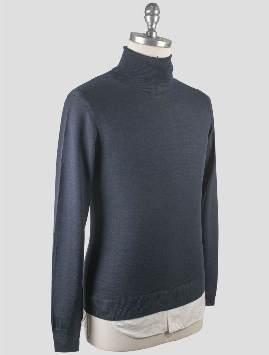 Gran Sasso Gran Sasso Blue Virgin Wool Silk Sweater Turtleneck Blue 001