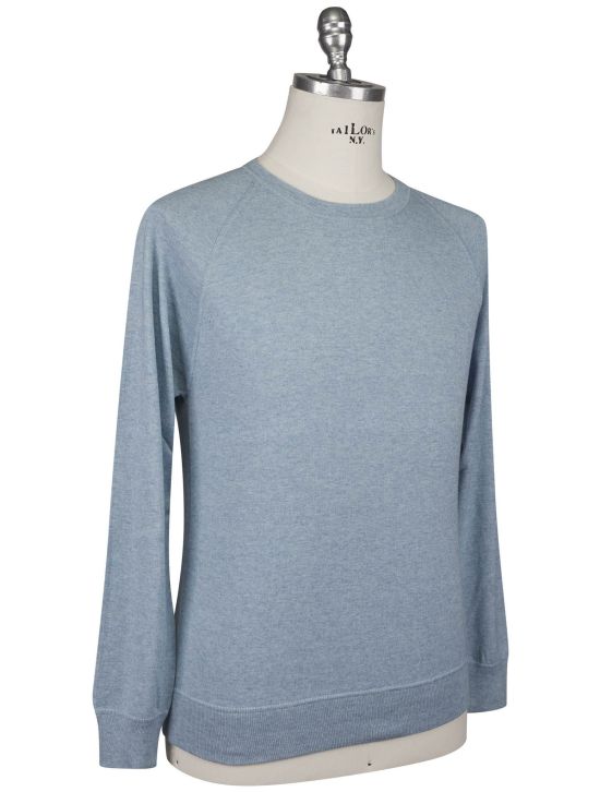 Gran Sasso Gran Sasso Light Blue Cotton Cashmere Sweater Crewneck Light Blue 001