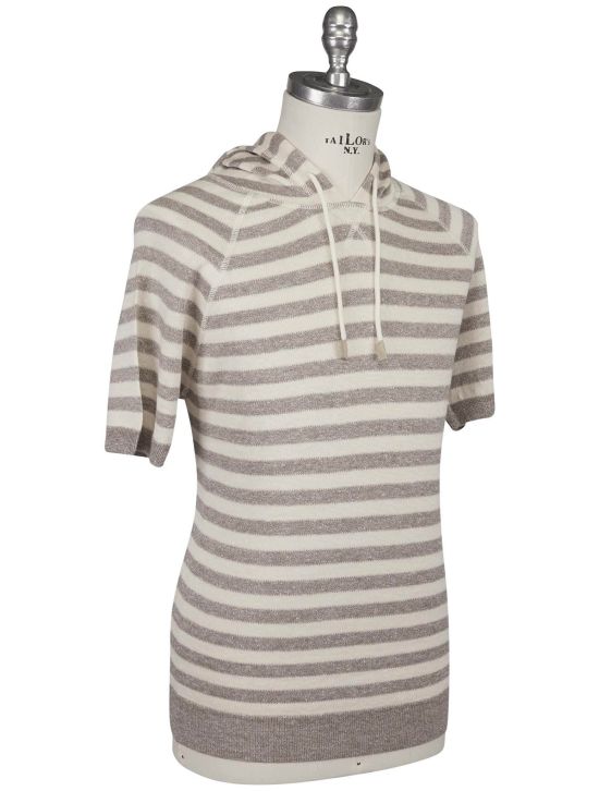 Gran Sasso Gran Sasso Brown Beige Linen Cotton Hoodie T-Shirt Brown / Beige 001