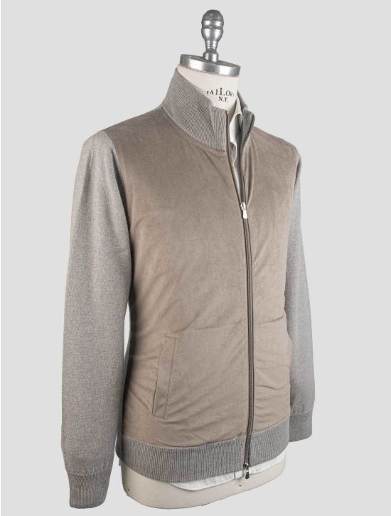 Gran Sasso Gran Sasso Brown Gray Wv Viscose Cashmere Leather Suede Coat Full Zip Brown / Gray 001