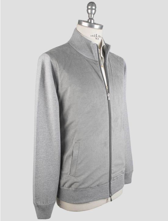 Gran Sasso Gran Sasso Gray Wv Viscose Cashmere Leather Suede Coat Full Zip Gray 001
