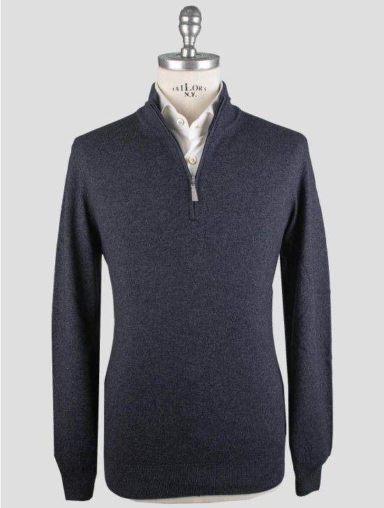 Gran Sasso Gran Sasso Blue Virgin Wool Viscose Cashmere Sweater Half Zip Blue 000