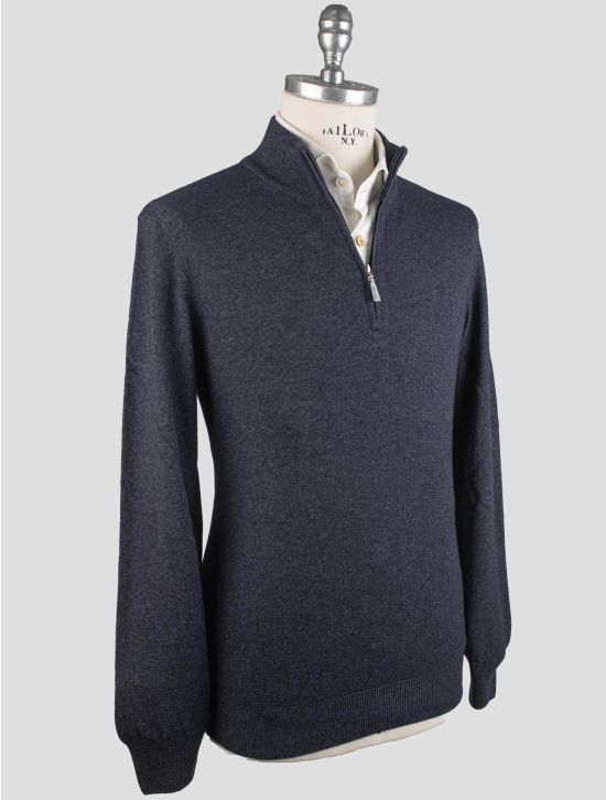 Gran Sasso Gran Sasso Blue Virgin Wool Viscose Cashmere Sweater Half Zip Blue 001