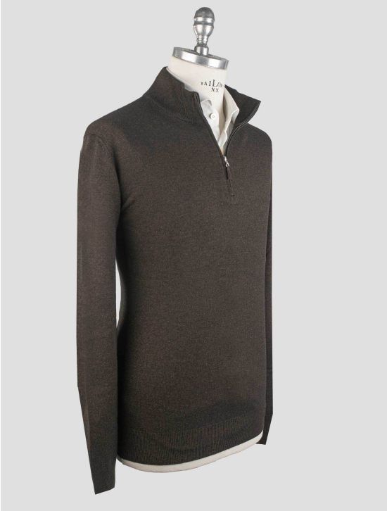 Gran Sasso Gran Sasso Brown Virgin Wool Viscose Cashmere Sweater Half Zip Brown 001