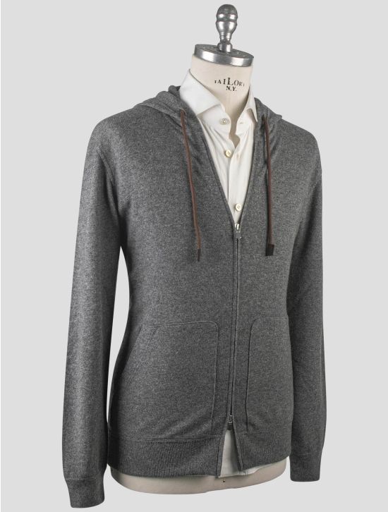 Gran Sasso Gran Sasso Gray Virgin Wool Viscose Cashmere Sweater Full Zip Hoodie Gray 001