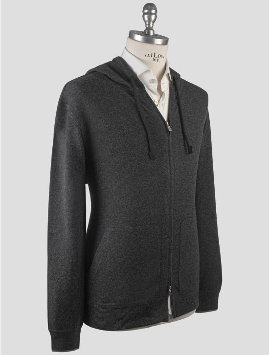 Gran Sasso Gran Sasso Gray Virgin Wool Viscose Cashmere Sweater Full Zip Hoodie Gray 001