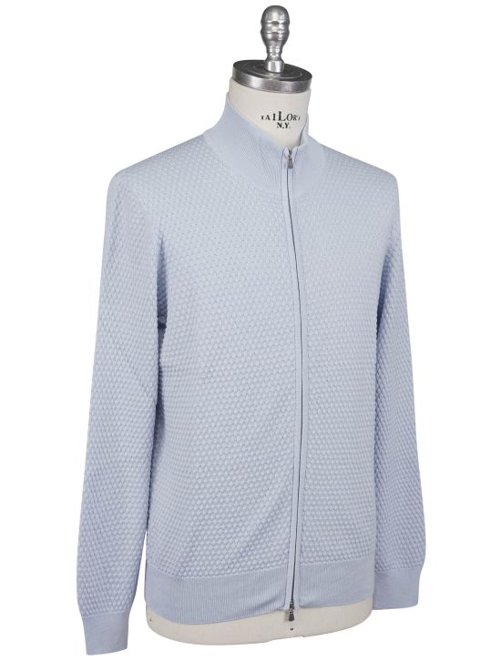 Gran Sasso Gran Sasso Light Blue Cotton Sweater Full Zip Light Blue 001