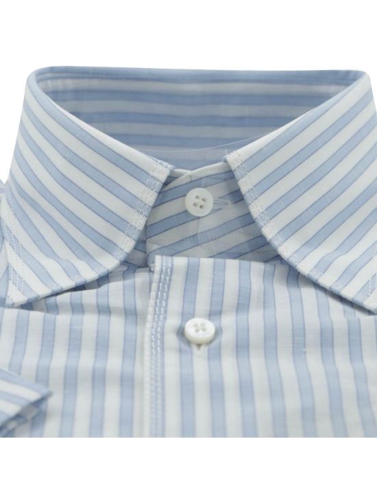 Zilli Zilli Blue White Linen Cotton Shirt Short Sleeve Mod Ben Blue/White 001