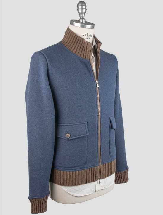 Gran Sasso Gran Sasso Blue Brown Wool Cotton Pa Coat Full Zip Blue / Brown 001