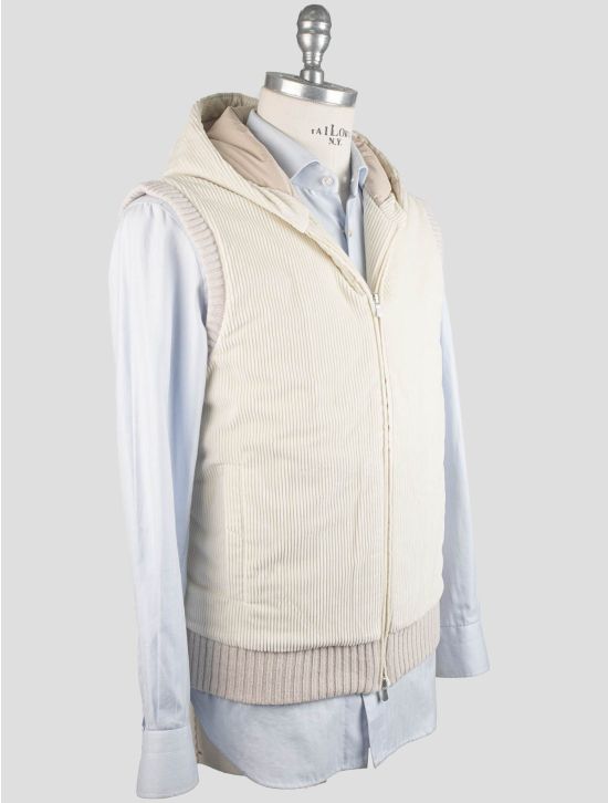 Gran Sasso Gran Sasso White Cotton Velvet Coat Gilet Full Zip White 001