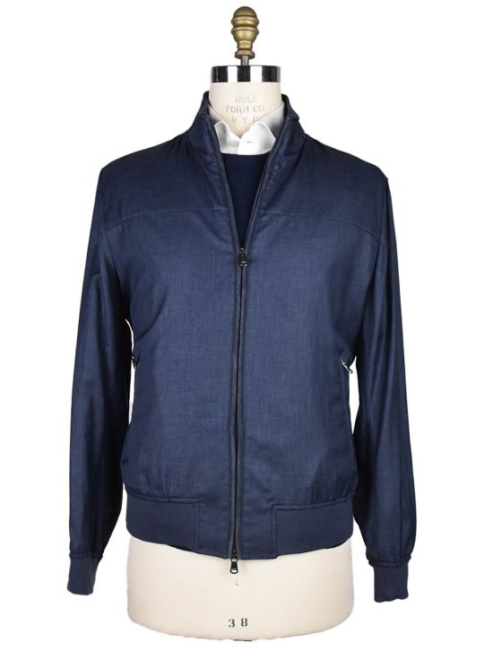 Cesare Attolini Cesare Attolini Blue Line Wool Silk Leather Coat Blue 000