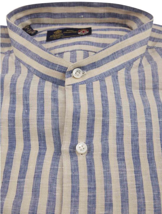 Luigi Borrelli Luigi Borrelli Blue White Linen Korean Shirt Royal Collection Blue / White 001