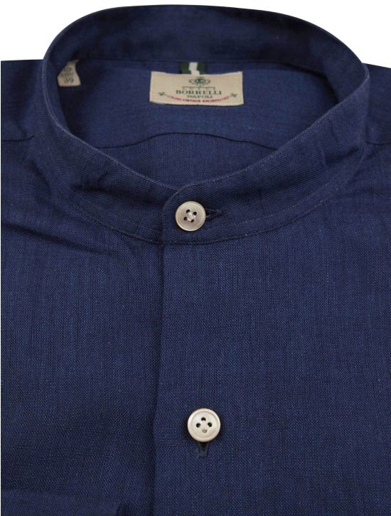 Luigi Borrelli Luigi Borrelli Blue Cotton Linen Korean Shirt Blue 001