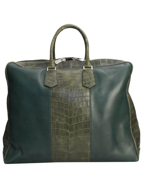 Kiton Kiton Green Leather Croodile and Leather Travelbag Green 001