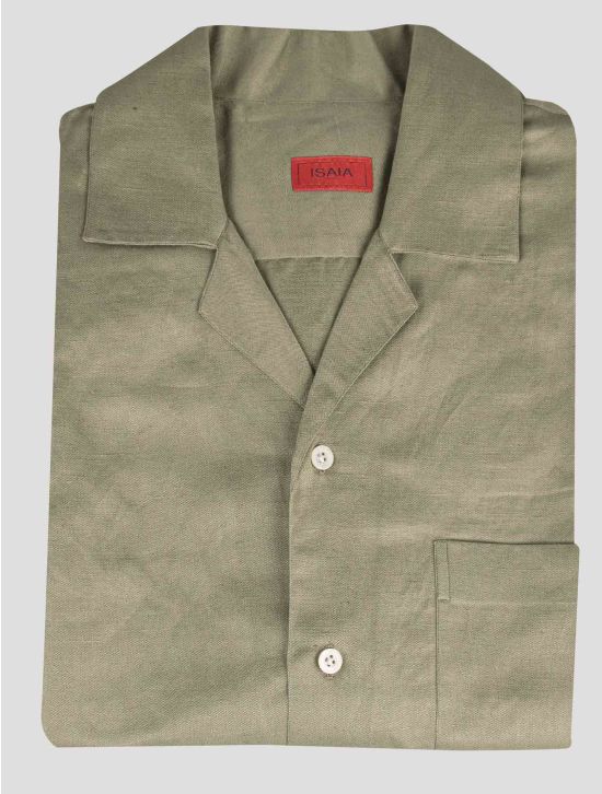Isaia Isaia Green Linen Silk Cotton Short Sleeve Shirt Green 000