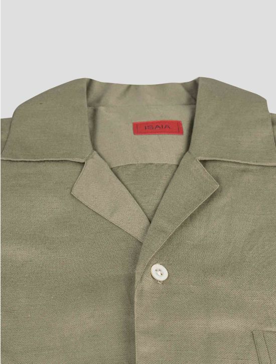 Isaia Isaia Green Linen Silk Cotton Short Sleeve Shirt Green 001