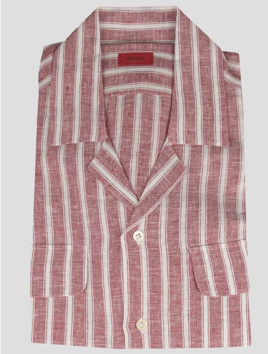 Isaia Isaia Red White Linen Short Sleeve Shirt Red / White 000