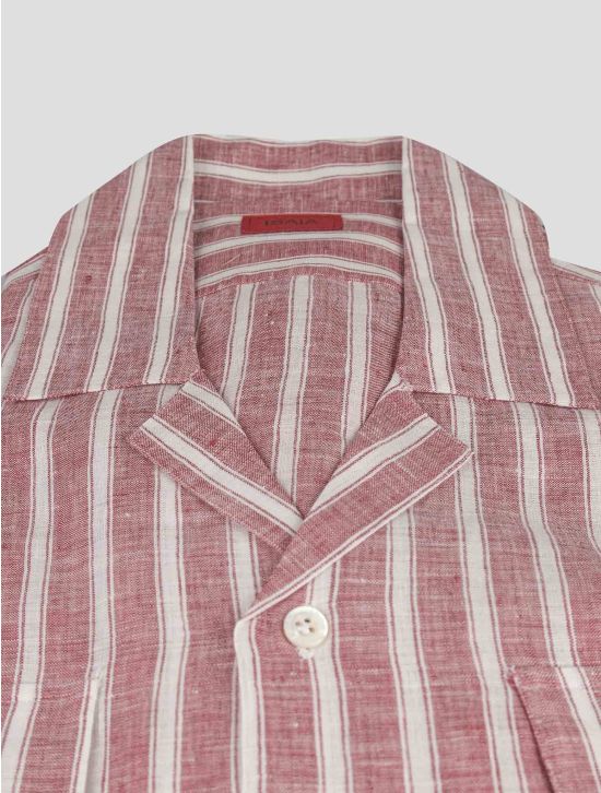 Isaia Isaia Red White Linen Short Sleeve Shirt Red / White 001