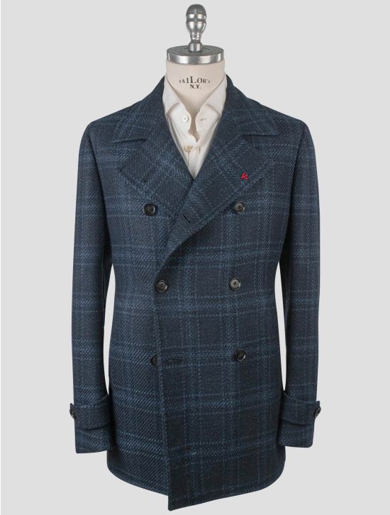 Isaia Isaia Blue Wool Silk Cashmere Double Breasted Overcoat Blue 000