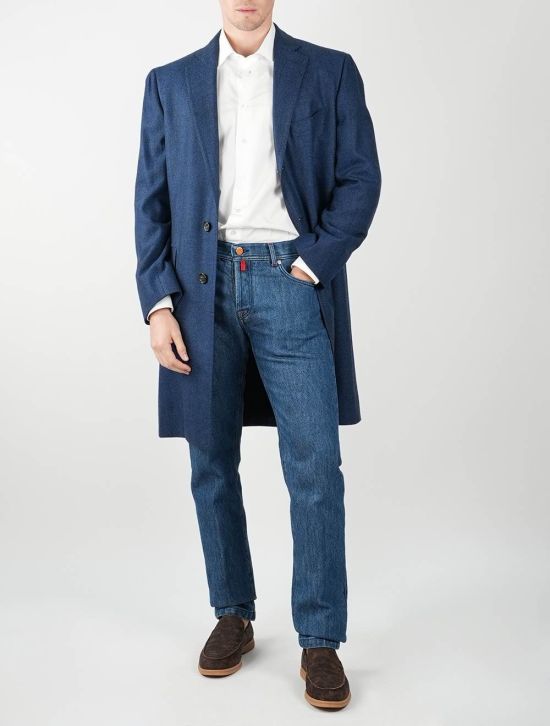 Cesare Attolini Cesare Attolini Blue Lambswool Wool Cashmere Overcoat Blue 001