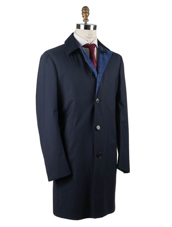 Cesare Attolini Cesare Attolini Blue Wool Silk Overcoat Reverse Blue 001