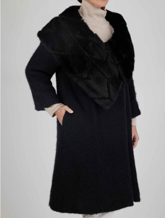 Kiton Kiton Black Cashmere Silk  With Fur Overcoat Black 001