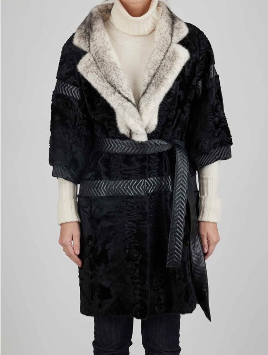 Kiton Kiton Black White Leather Collar Mink Coat Black / White 000