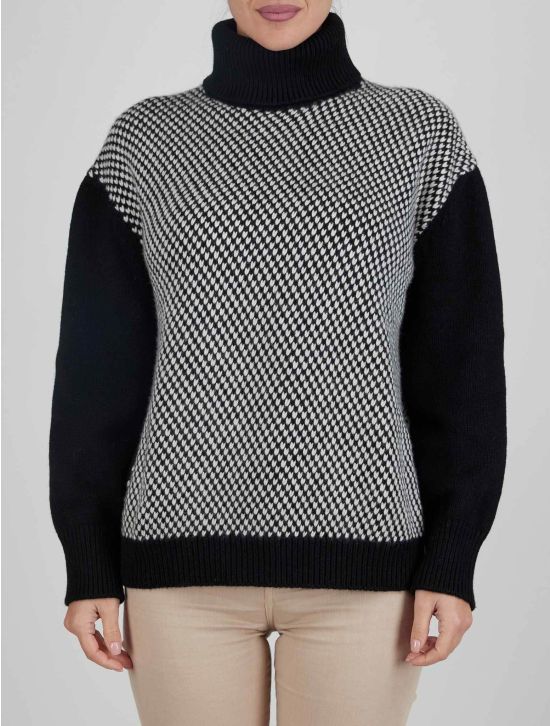 Kiton Kiton Black White Cashmere Sweater Turtleneck Black / White 000