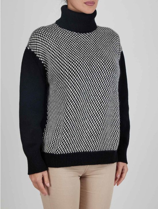 Kiton Kiton Black White Cashmere Sweater Turtleneck Black / White 001