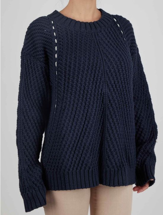 Kiton Kiton Blue Cotton Silk Sweater Crewneck Blue 001