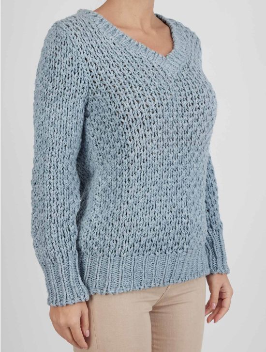 Kiton Kiton Light Blue Cotton Wool Sweater V-Neck Light Blue 001