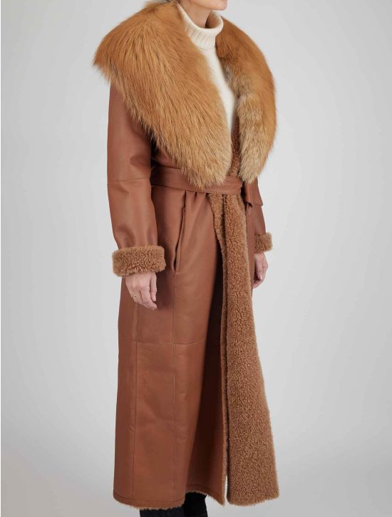 Kiton Kiton Brown Leather Shearling Fox Overcoat Brown 001