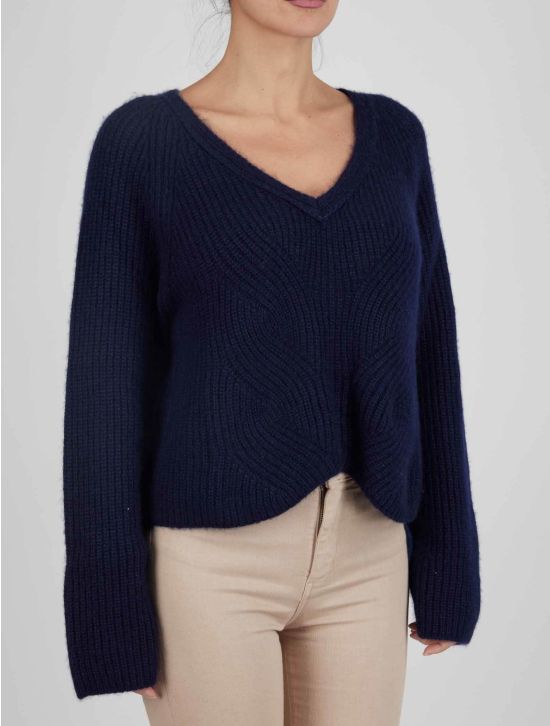 Kiton Kiton Blue Cashmere Silk Sweater V-Neck Blue 001