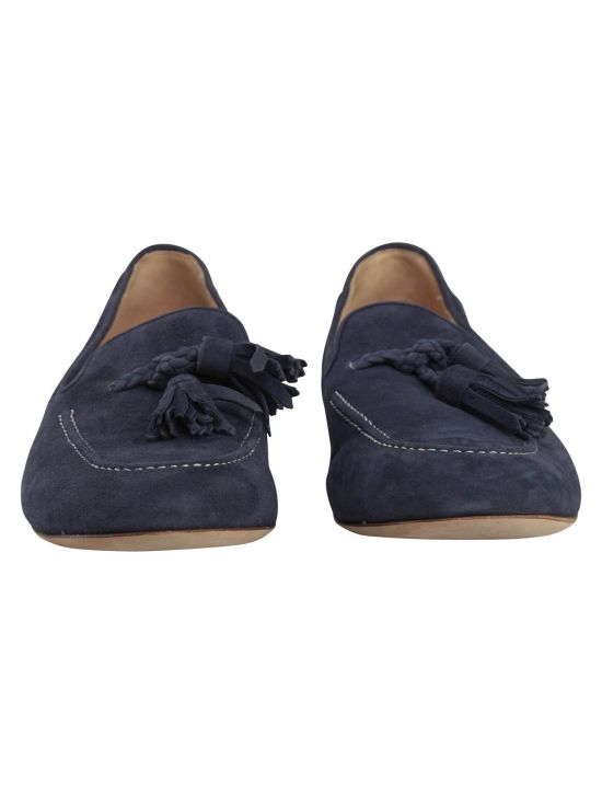 Kiton Kiton Blue Leather Suede Loafers Red 001