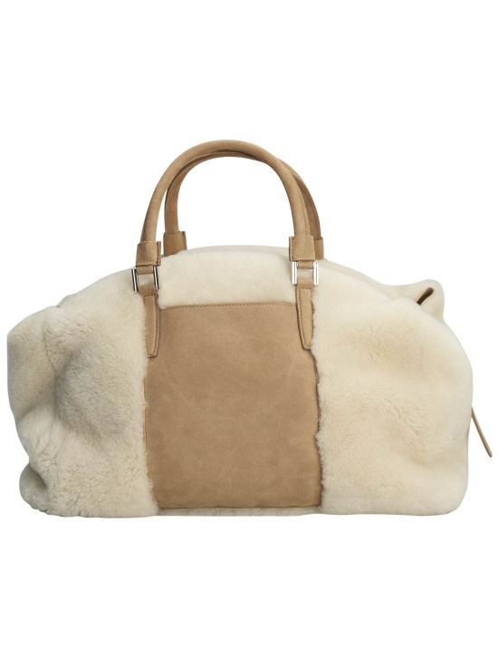 Kiton Kiton White Brown Leather Suede and Shearling Bag White / Brown 001