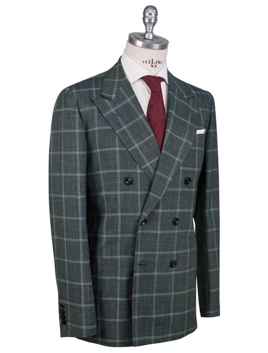 Kiton Kiton Green Cashmere Silk Linen Double Breasted Suit Green 001