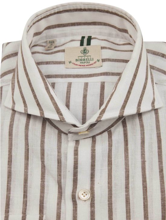 Luigi Borrelli Luigi Borrelli Brown White Cotton Linen Shirt Brown / White 001