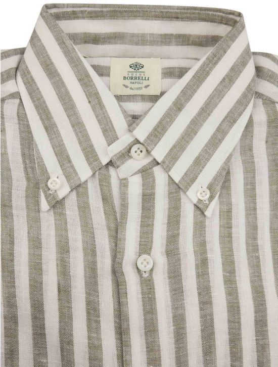 Luigi Borrelli Luigi Borrelli Green White Linen Shirt Green / White 001