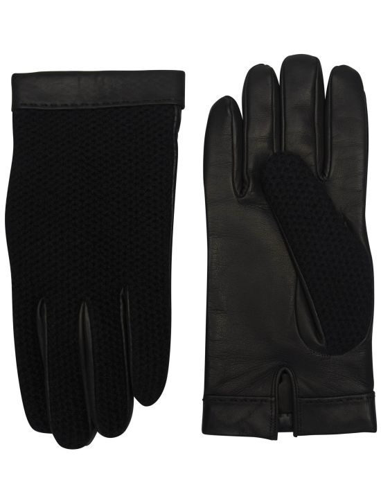 Kiton Kiton Black Leather Cashmere Gloves Black 000