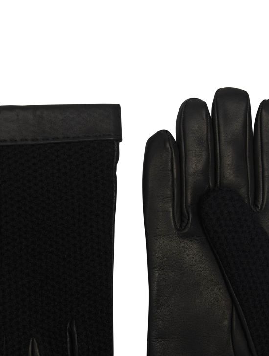 Kiton Kiton Black Leather Cashmere Gloves Black 001