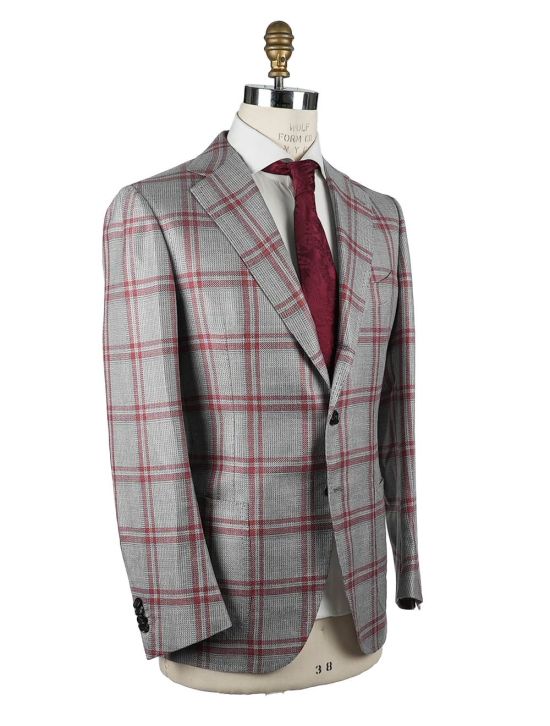 Cesare Attolini Cesare Attolini Gray Red Cashmere Silk Linen Blazer Gray / Red 001