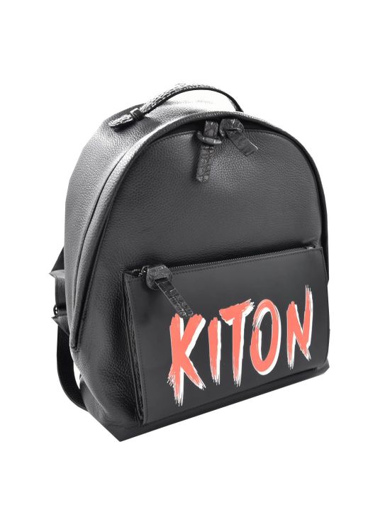 Kiton KITON Black Leather Calfskin Backpack Black 001